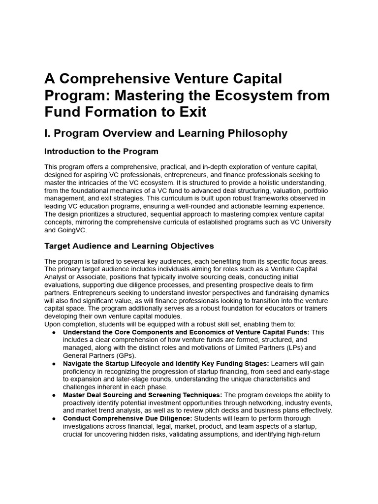 Venture Capital Program | PDF | Venture Capital | Corporate Finance