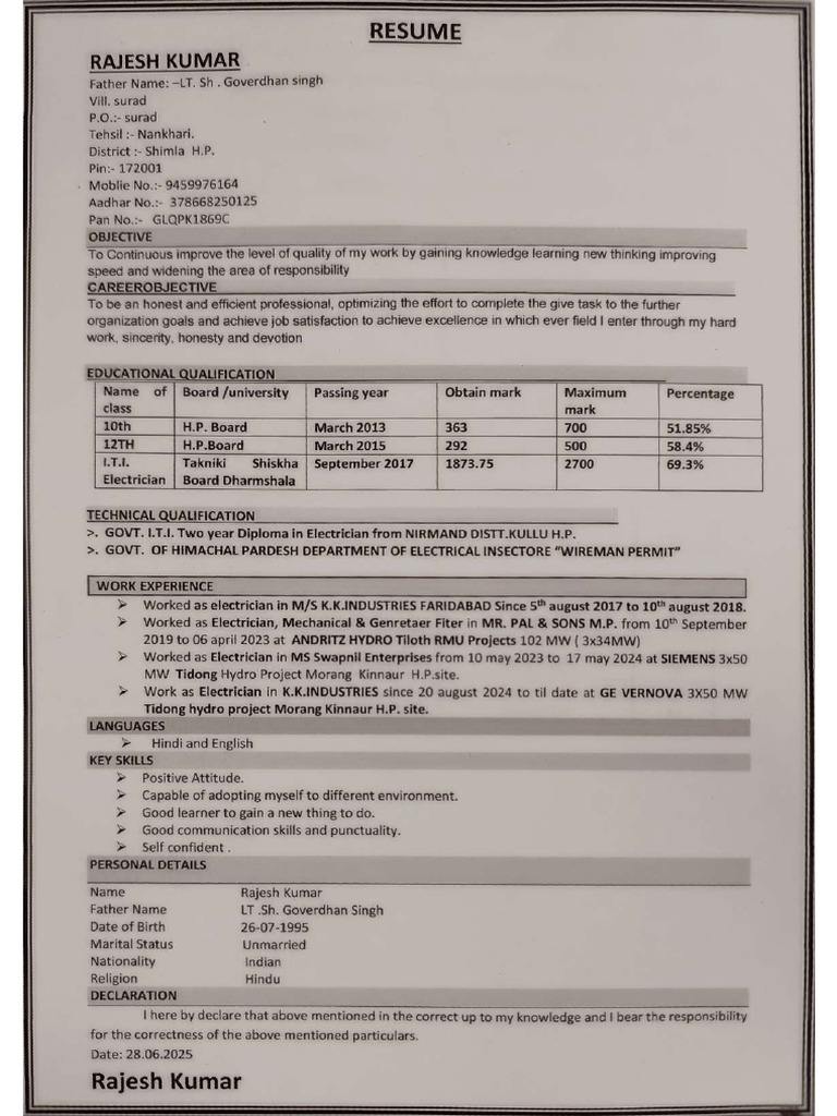 Rajesh Kumar Resume | PDF