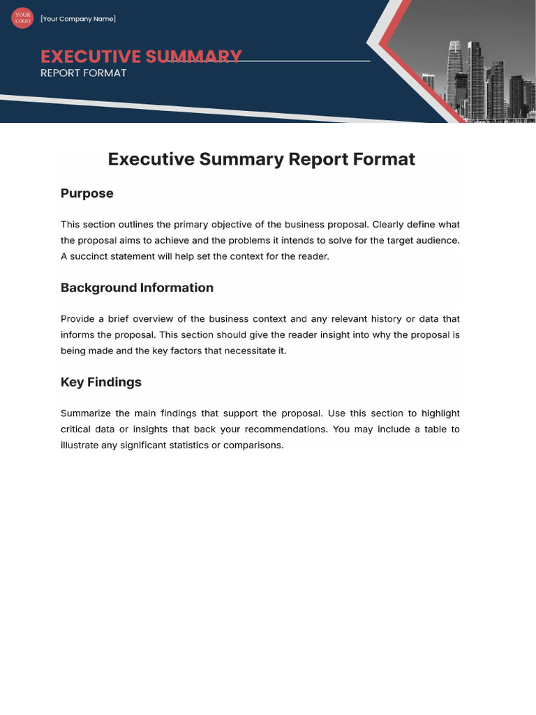 Executive Summary Report Format Template | PDF