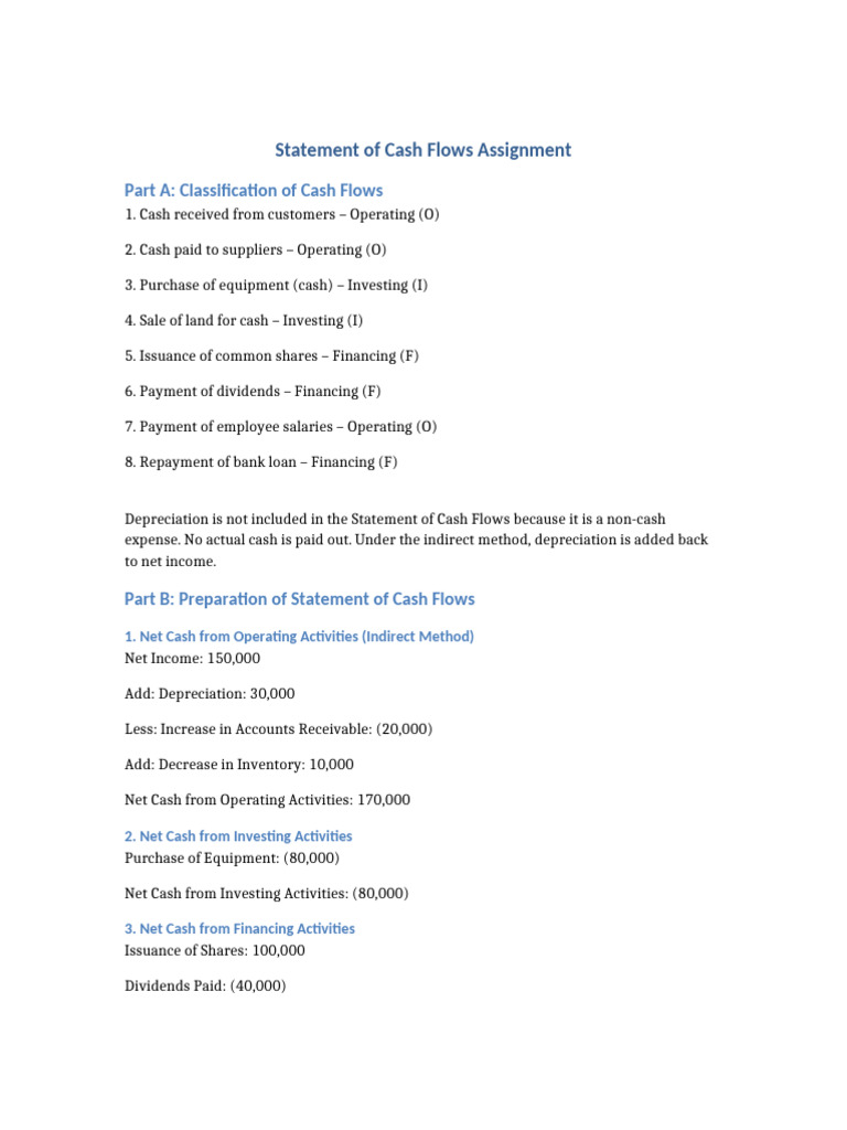 Statement of Cash Flows Assignment | PDF