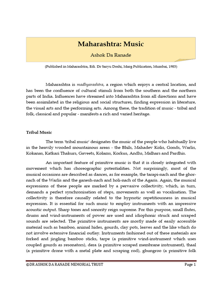 1985-01-Maharashtra-Music - Ashok Da Ranade | PDF