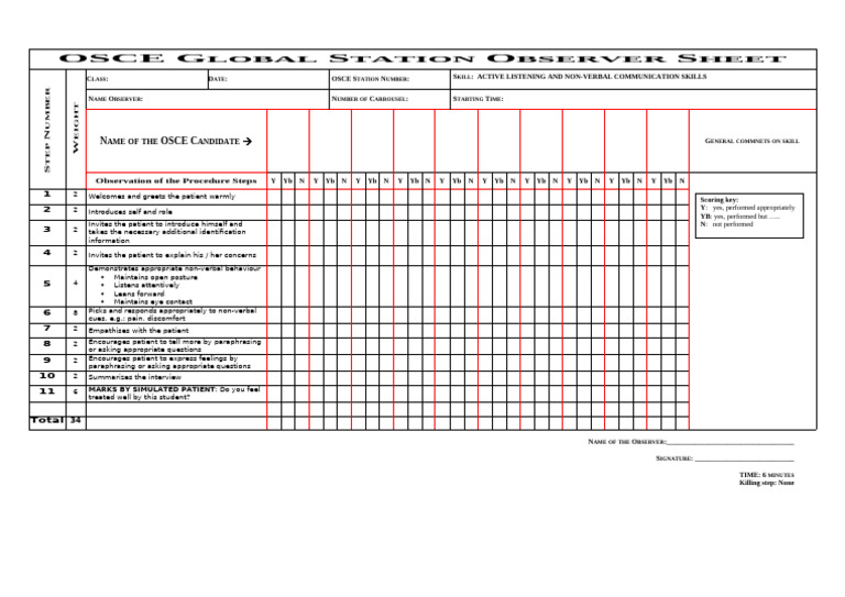 Observer Sheet Active Listening & Non-Verbal - Corrected | PDF ...