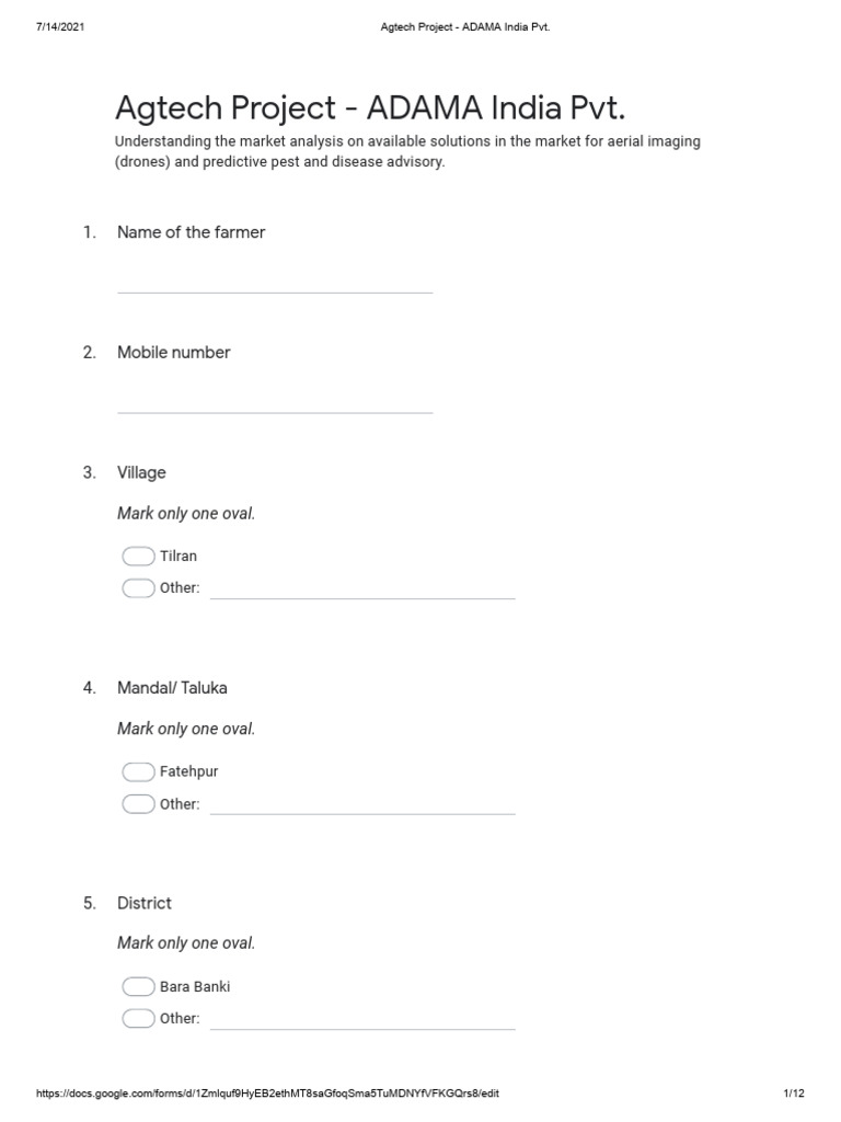 Agtech Project - ADAMA India Pvt. - Questionnaire | PDF | Pest ...