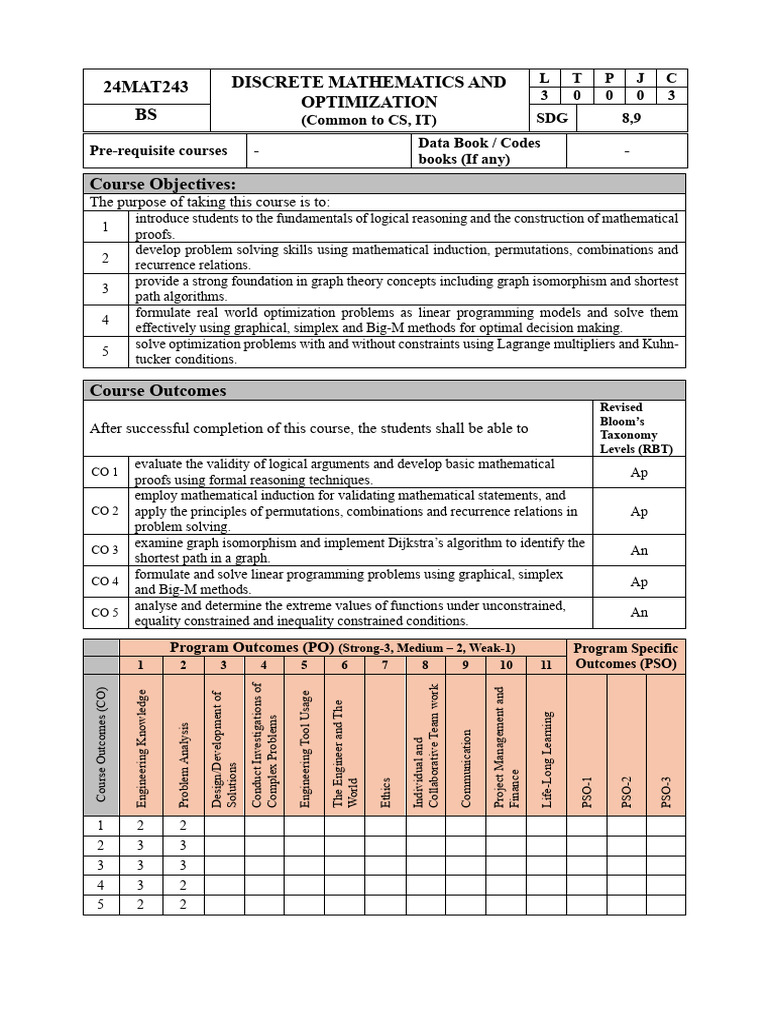 Discrete Mathematics IT Syllabus | PDF | Linear Programming ...