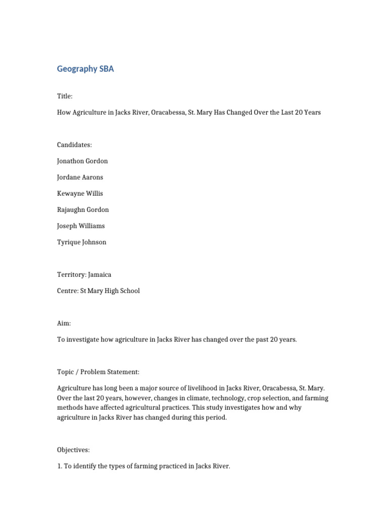 Geography SBA Jacks River | PDF | Agriculture | Natural Environment