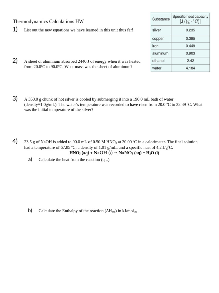 Thermo Calcs HW | PDF
