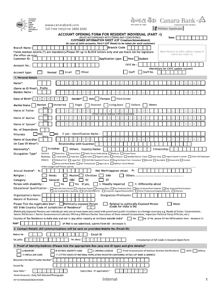 NF-1018 - Account Opening Form For Resident Individual (English) | PDF