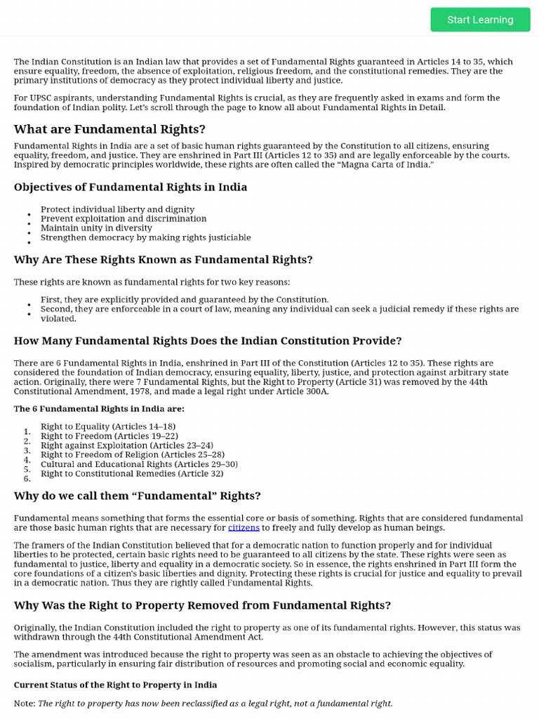 Fundamental Rights (Article 14 To 35) - Features & Significance - UPSC ...