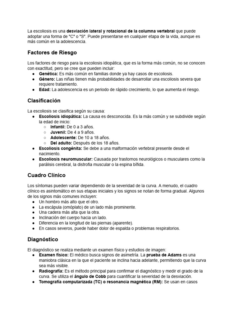 Escoliosis Concepto, Factores de Riesgo, Clasifica... | PDF ...