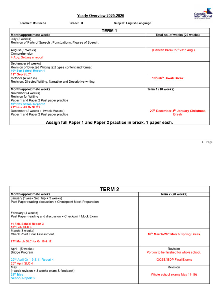 Grade 8 English Language Overview 2025-2026.docx 1 | PDF | Schools ...