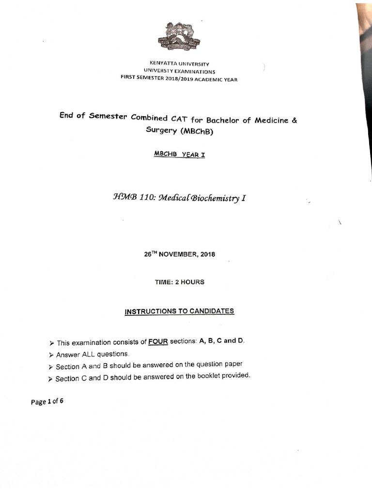Biochemistry CAT (Example) | PDF