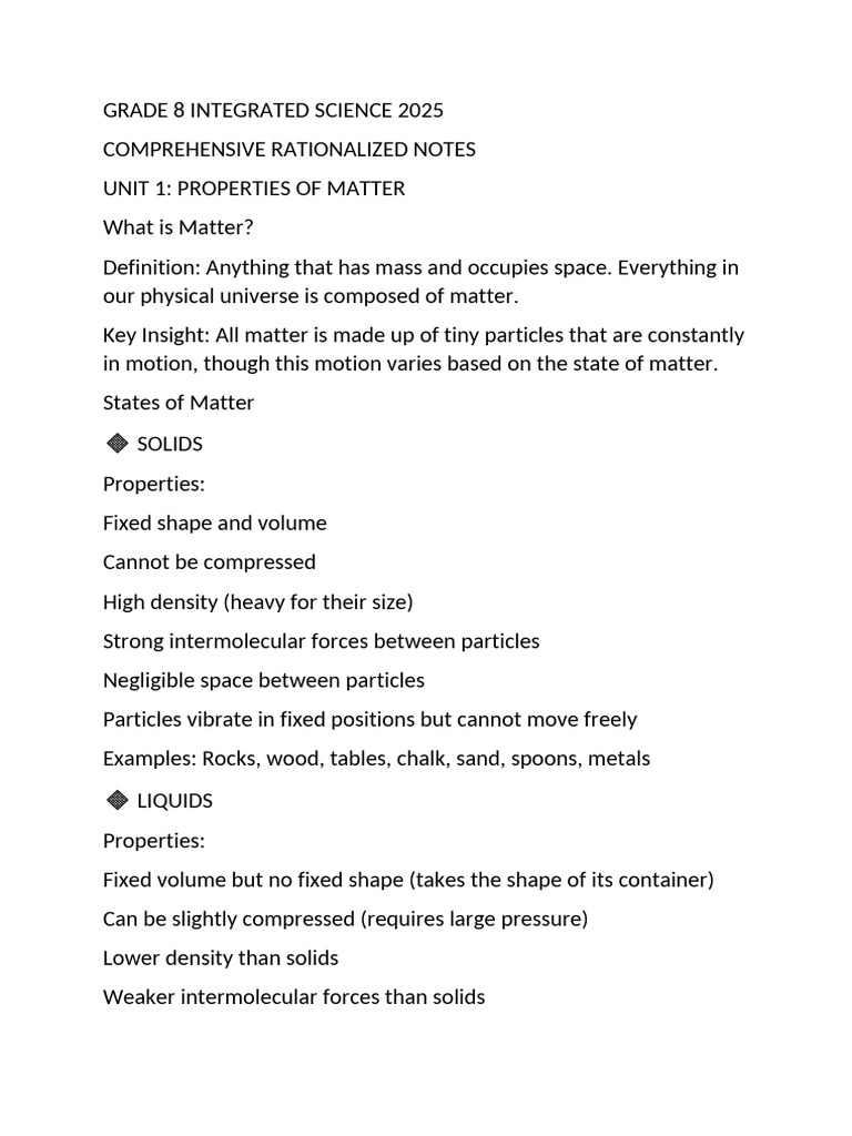 Grade 8 Integrated Science 2025 | PDF | Liquids | Water