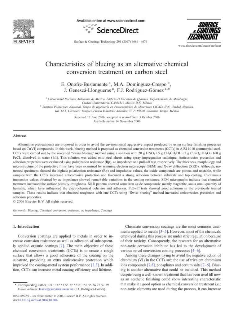 Characteristics of Blueing As An Alternative Chemical Conversion ...