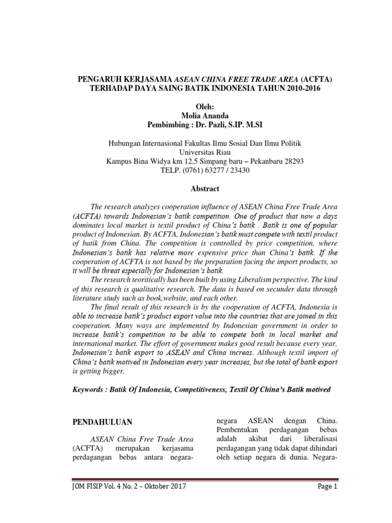 10-Pengaruh Kerjasama Asean China Free Trade Area (Acfta) | PDF