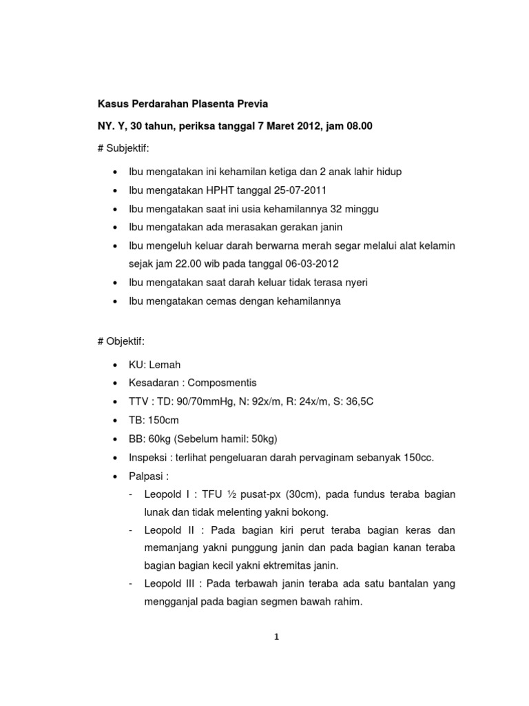 Asuhan Kebidanan SOAP Plasenta Previa