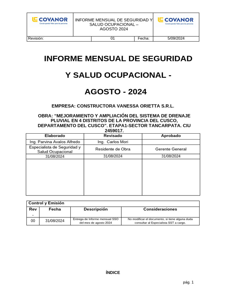 Informe Mensual Sso-17 - Agosto | PDF | Seguridad y salud ocupacional ...