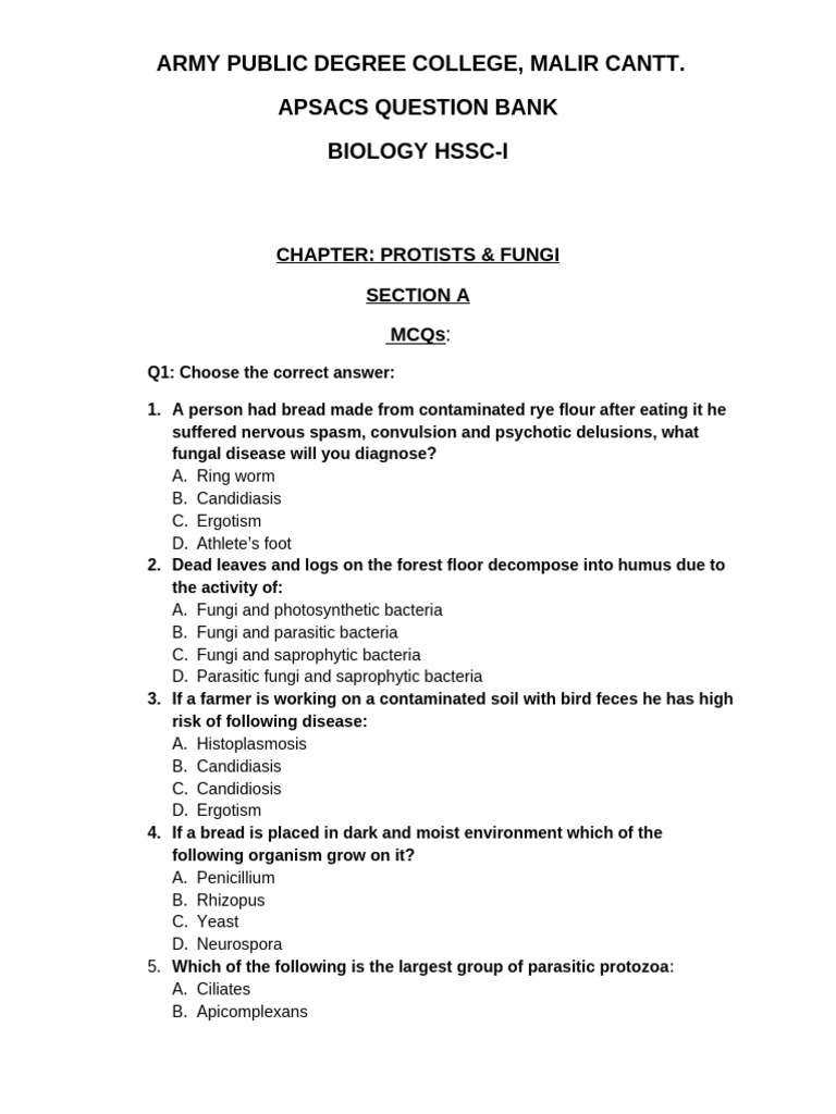 Xi Question Bank Chapter 7 Protists & Fungi | PDF