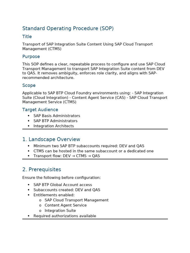 Sop - Sap Integration Suite Transport Using Ctms | PDF | Cloud ...