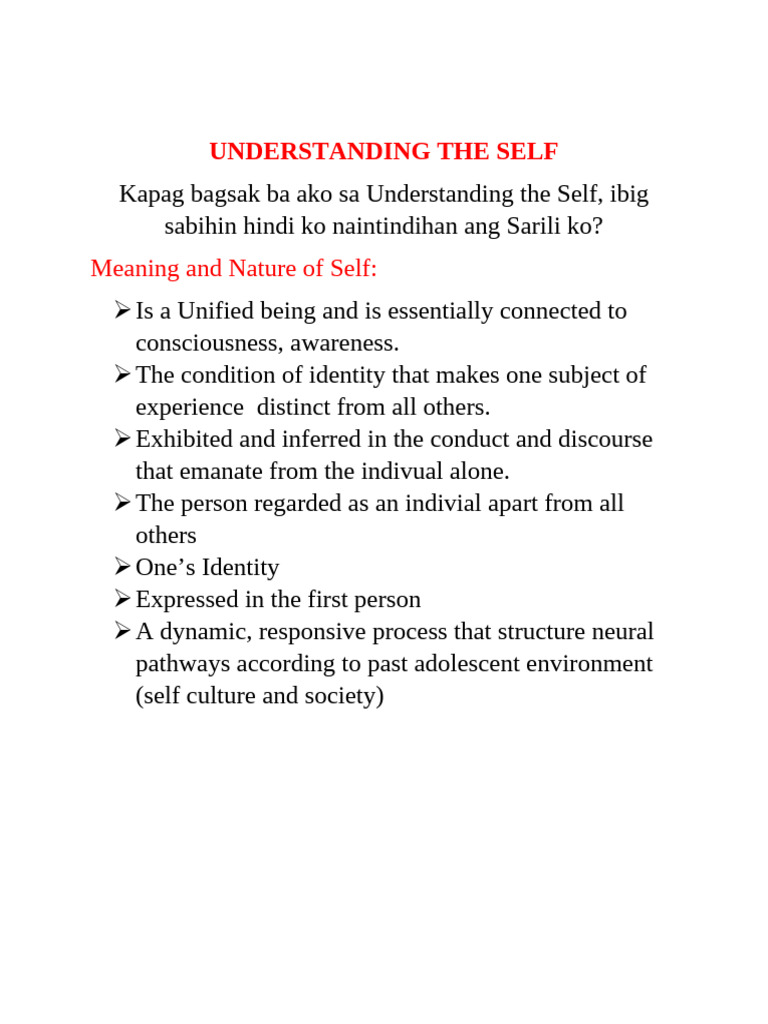 Understanding The Self | PDF | Soul | Philosophy Of Self