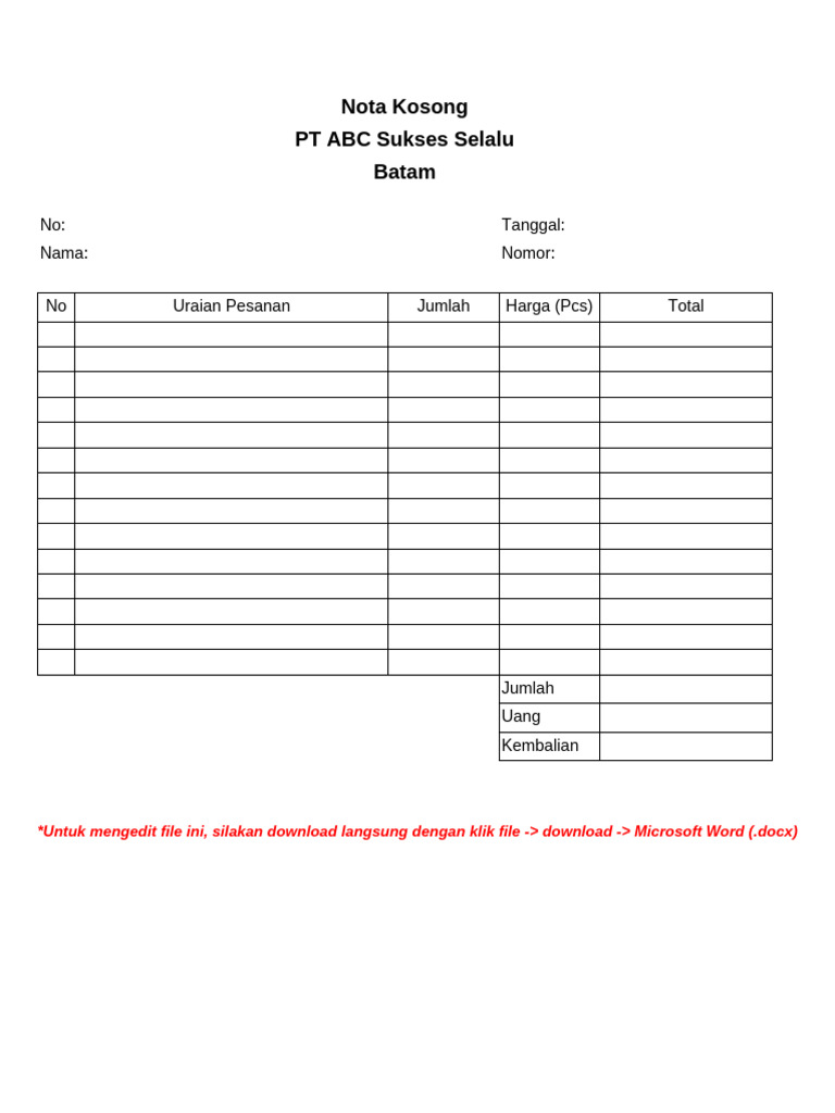 Template Nota Kosong | PDF