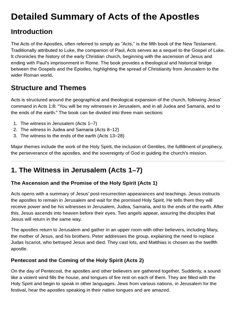 Detailed Summary of Acts of The Apostles | PDF | Acts Of The Apostles ...