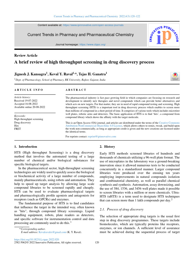 A Brief Review of High Throughput Screening in Dru | PDF | High ...