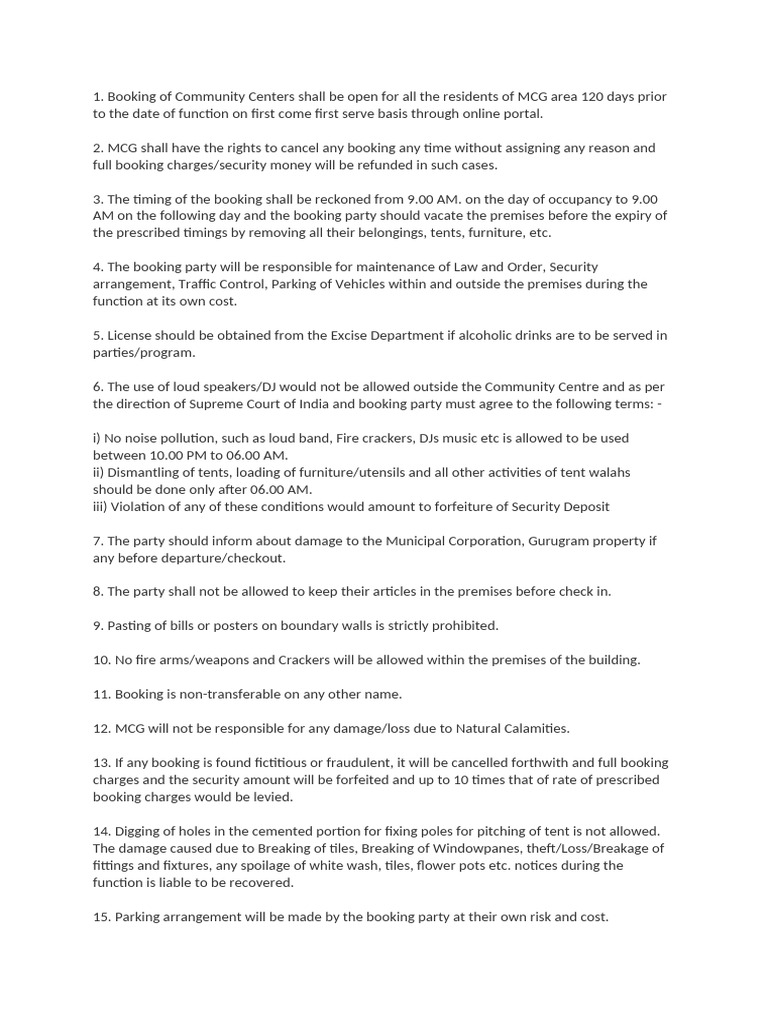 Community Center Rules | PDF