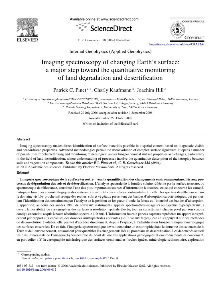 Imaging Spectroscopy of Changing Earth S Surface A Major ST 2006 ...
