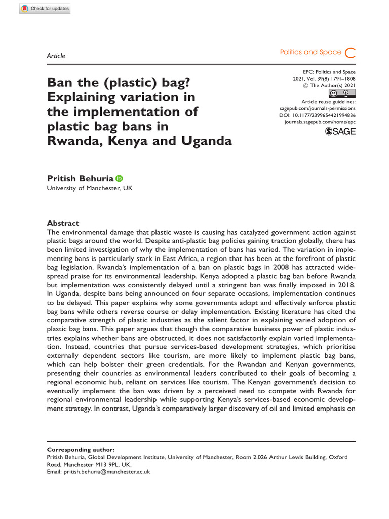 2021 Ban The (Plastic) Bag Explaining | PDF | Rwanda | Kenya