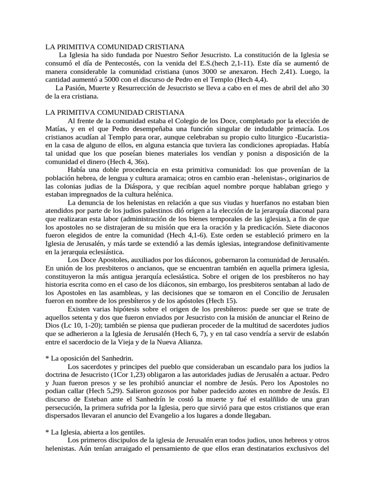 La Primitiva Comunidad Cristiana | PDF | Pablo el apóstol | Iglesia ...