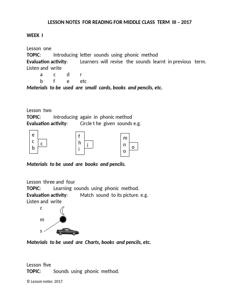 Lesson Notes For Reading For Middle Class Term III 2 | PDF | Linguistics