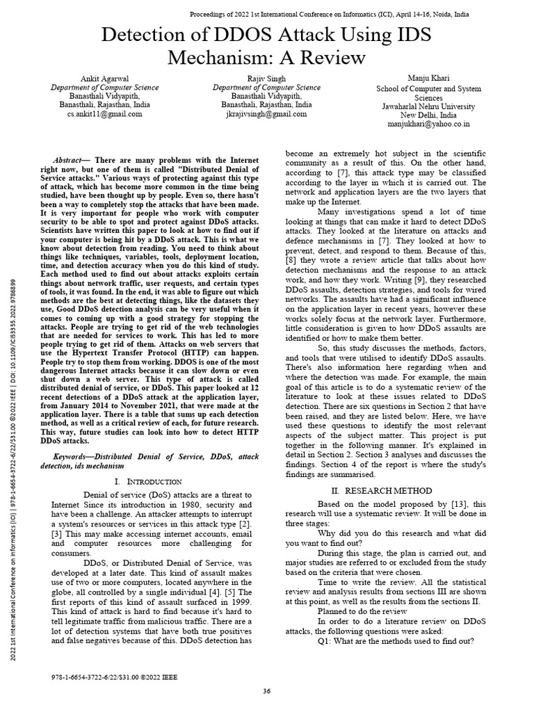 Detection of DDOS Attack Using IDS Mechanism A Review | PDF | Denial Of ...