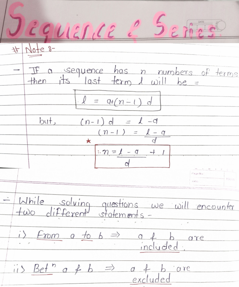 Sequence and Series Best Notes 11th Class | PDF