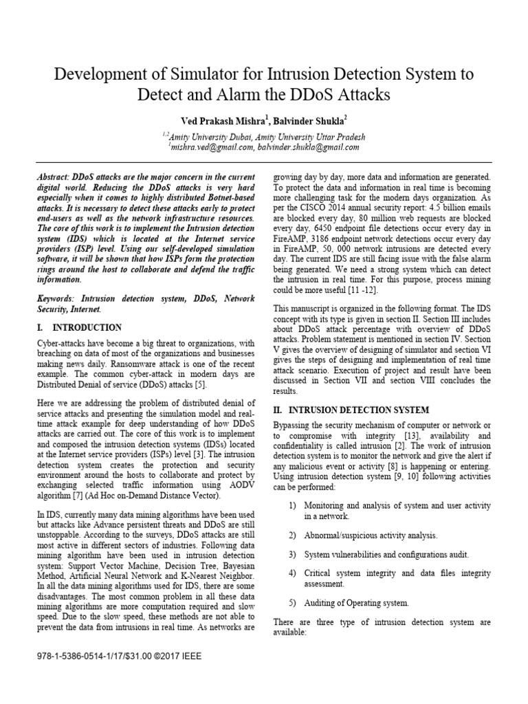 Development of Simulator For Intrusion Detection System To Detect and ...