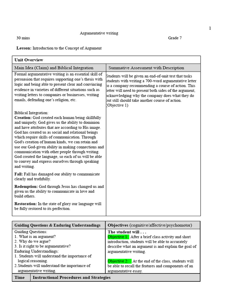 Group Lesson Plan For Alignment | PDF | Essays | Argument