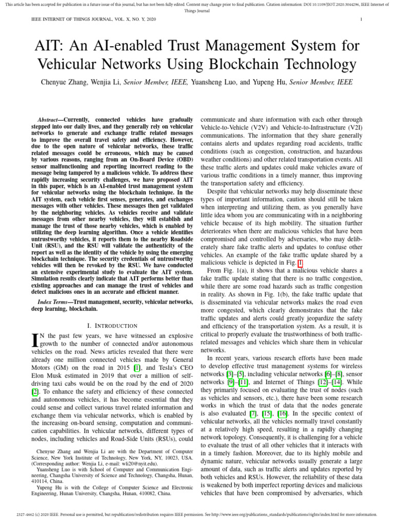 AIT An AI-Enabled Trust Management System For Vehicular Networks Using ...