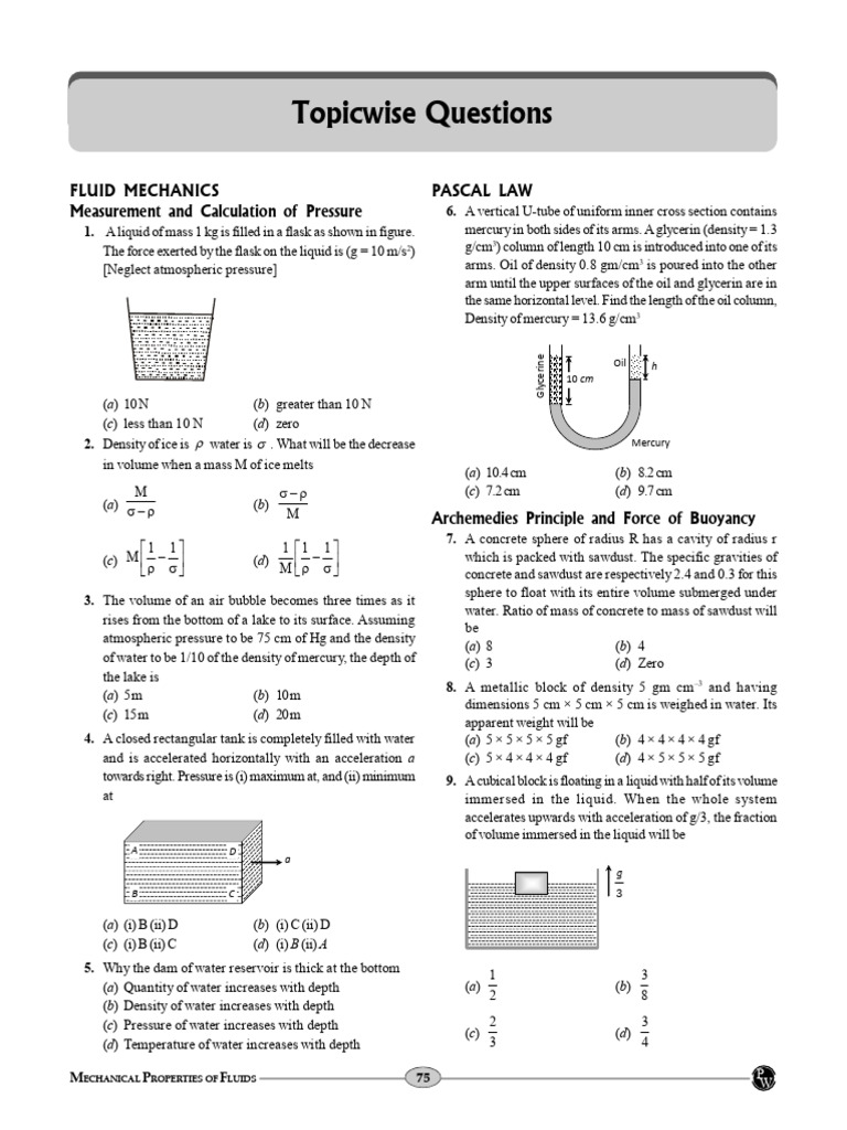 Chapter-10 - Mechanical Properties of Fluids | PDF | Pressure | Surface ...