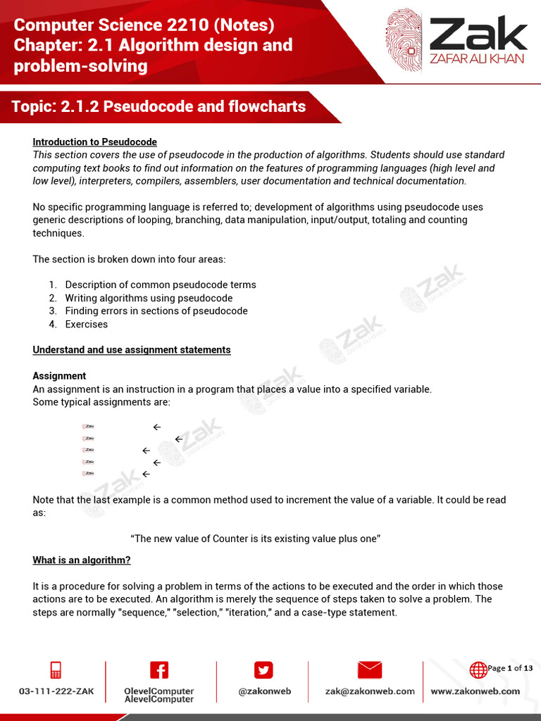 Zak Cs Notes Pseudocode | PDF | Algorithms | Boolean Algebra
