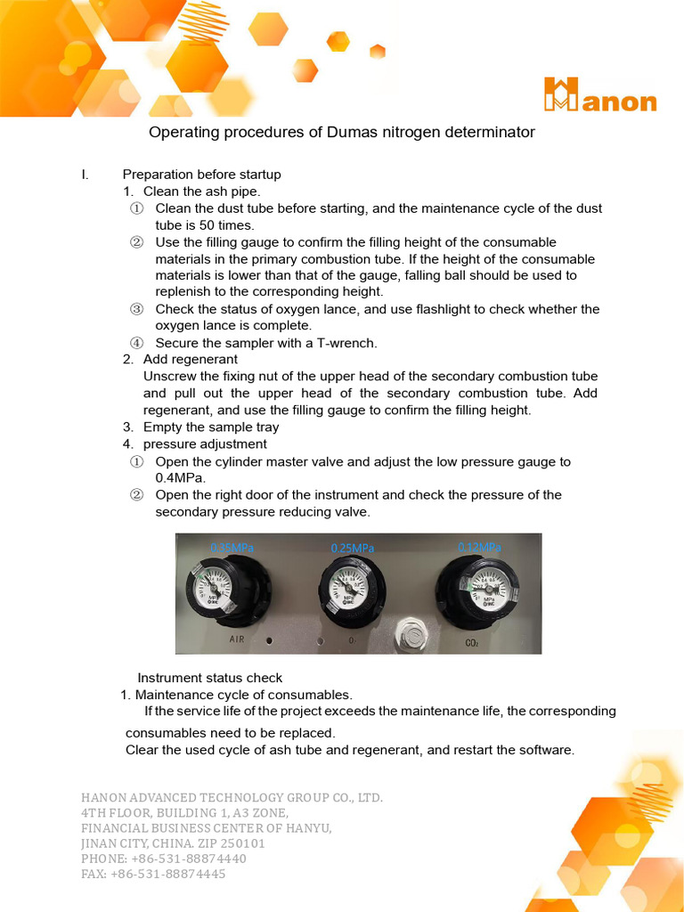 Operating Procedures of Dumas Nitrogen Determinator | PDF | Mechanical ...