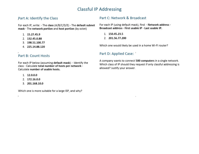 Classful Ip Practice | PDF