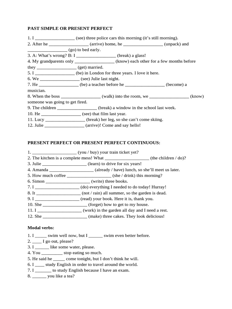 Present Perf + Past Simp + Pr. Per. Cont | PDF