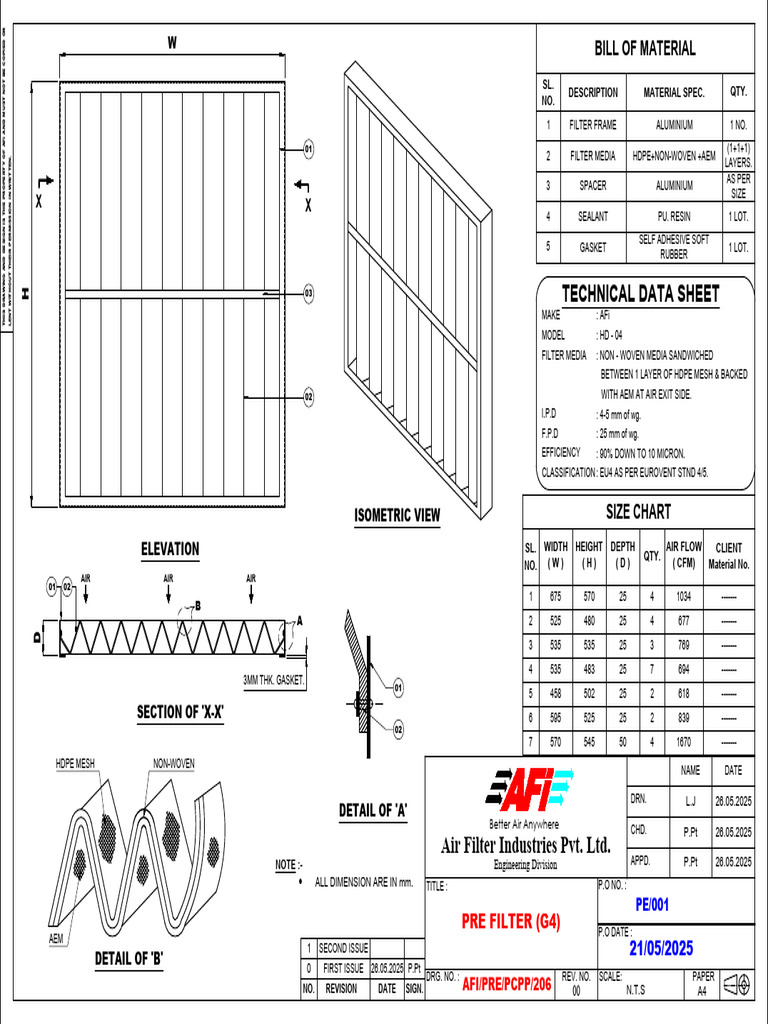 Afi-Pre-Pcpp-206 (Box Type Pre Filter Eu4) | PDF | Industrial Processes ...