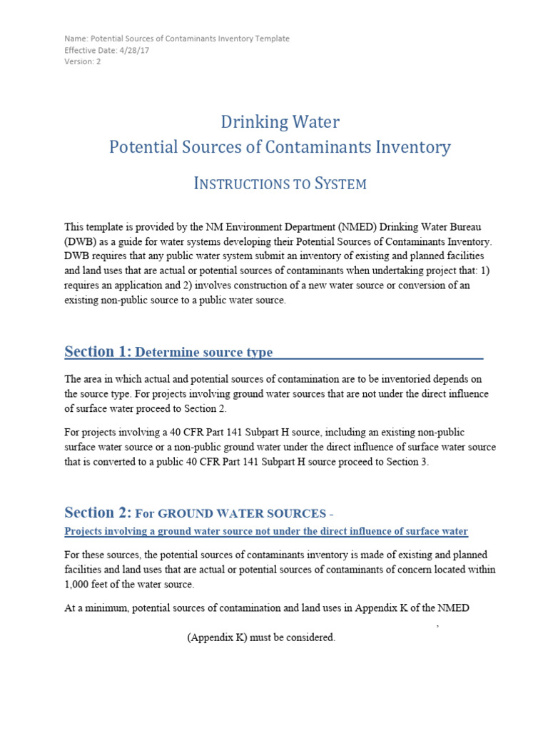 Drinking Water - Potential Souces of Contaminants Inventory | PDF ...