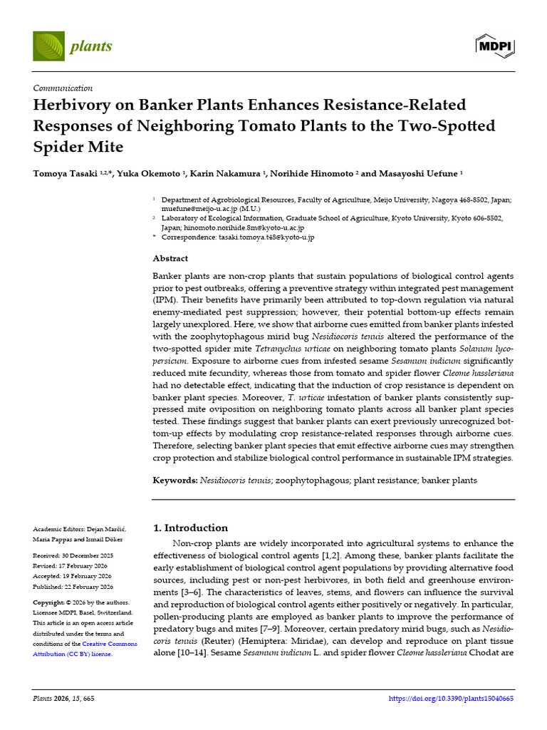 Plants 15 00665 | PDF | Biological Pest Control | Herbivore