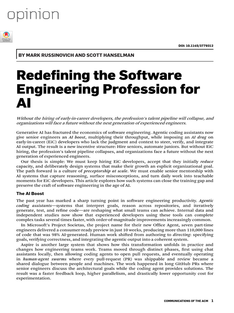 Redefining The Software Engineering Profession For AI | PDF ...