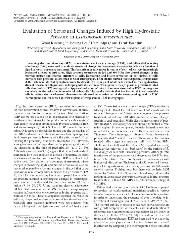 Evaluation of Structural Changes Induced by High H | PDF | Differential ...