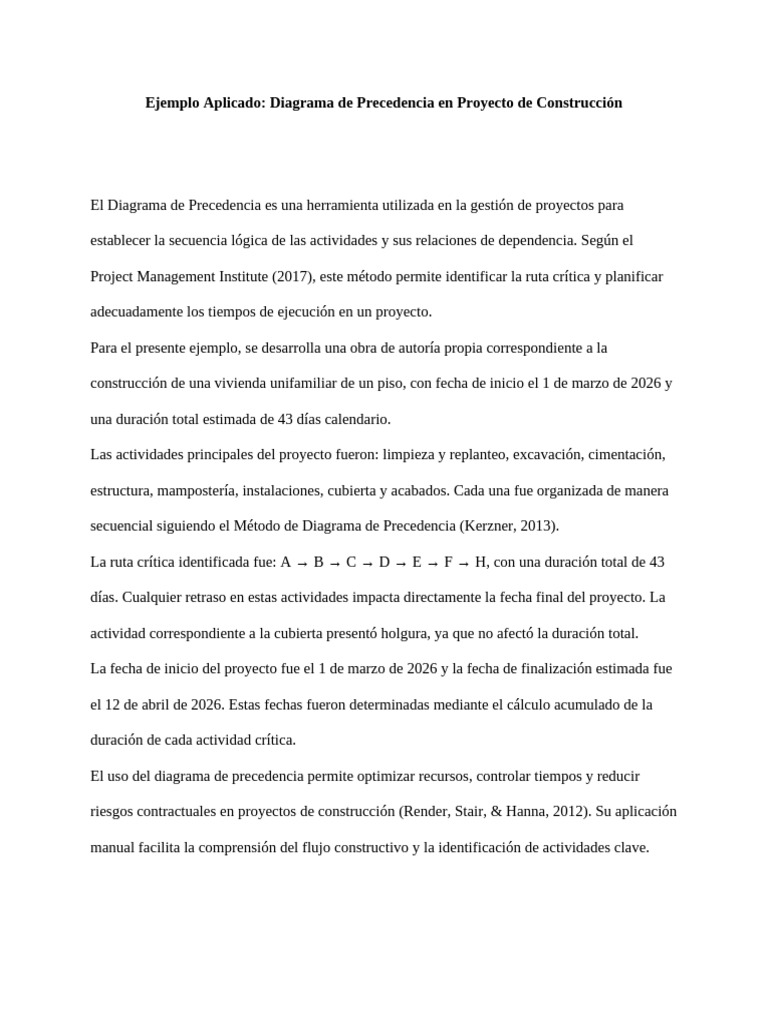 Ejemplo Diagrama Precedencia Obra Ajustado APA | PDF