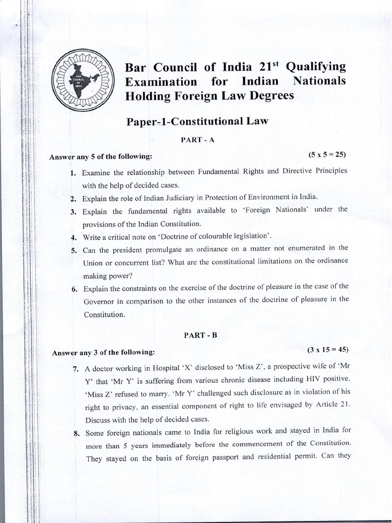 Paper-1 Constitutional Law (21st Exam) | PDF