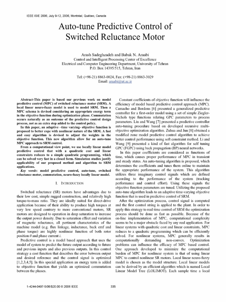 Auto-Tune Predictive Control of Switched Reluctance Motor | PDF ...