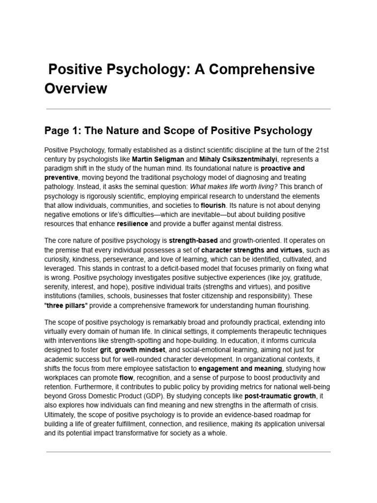 Positive Psychology - A Comprehensive Overview | PDF | Positive ...